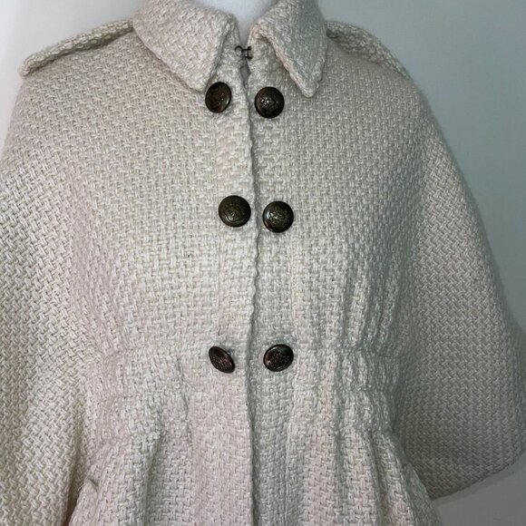 Green With Envy Cape Womens Medium M Wool Blend Poncho Ivory Snap Side Pockets - Picture 10 of 12